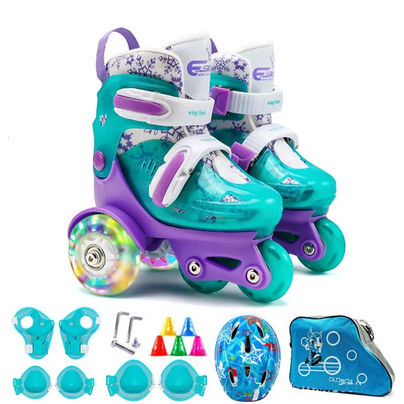 Patins à Roulettes En Ligne Réglables Pour Enfants – Taille S/M/L – Roues PU 82A, Roulements ABEC-7 – Protection Triple – Violet/bleu