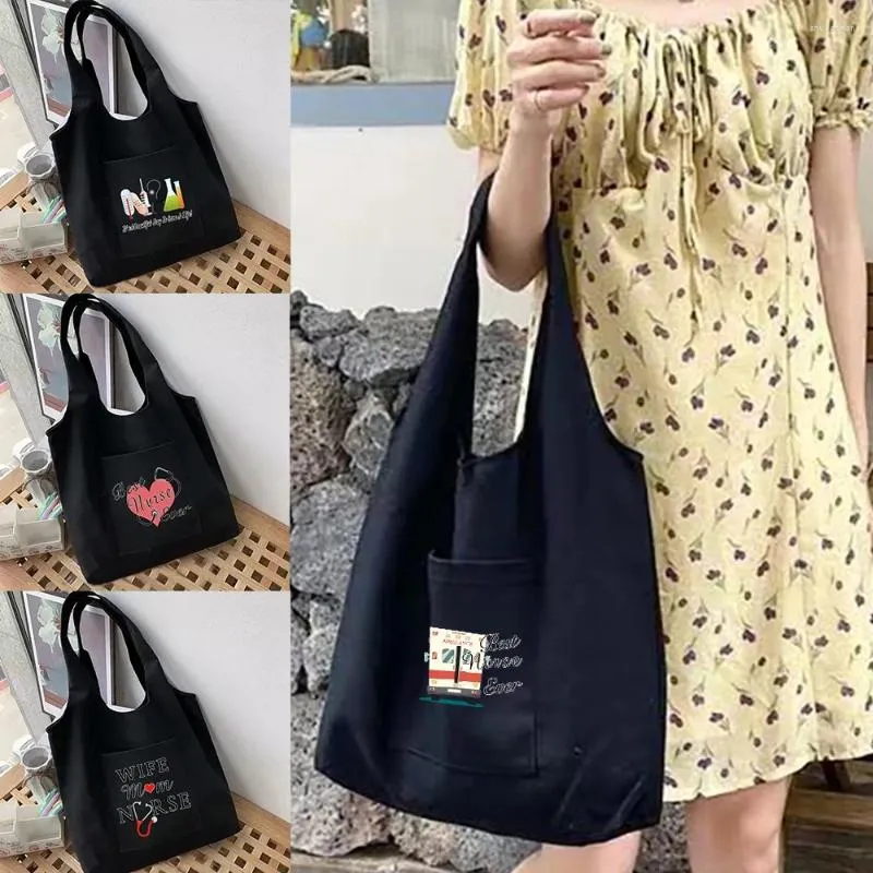 Einkaufstaschen Damen Shopper Schulterweste Tasche Serie Baumwolle Canvas Lebensmittelgeschäft Öko-Handtaschen Wiederverwendbare Pendlertasche