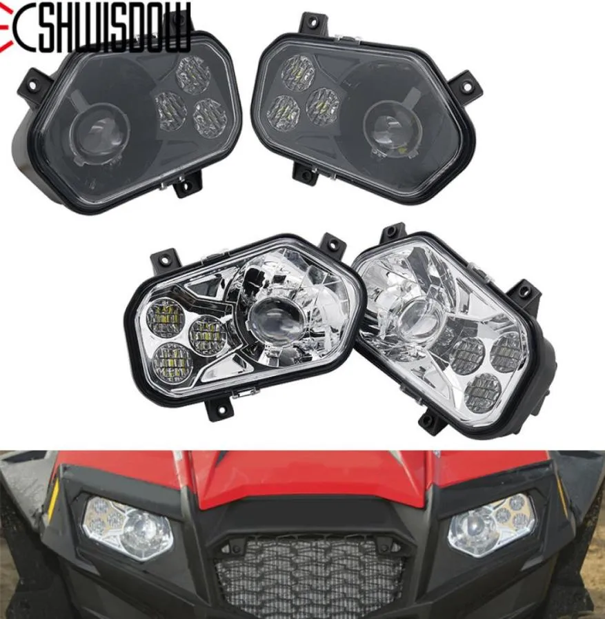 Black chrome ATV Accessories Led Lights Atv Headlights for Polaris RZR XP 900 New LED head light RZR 800 projector headlamps5750464