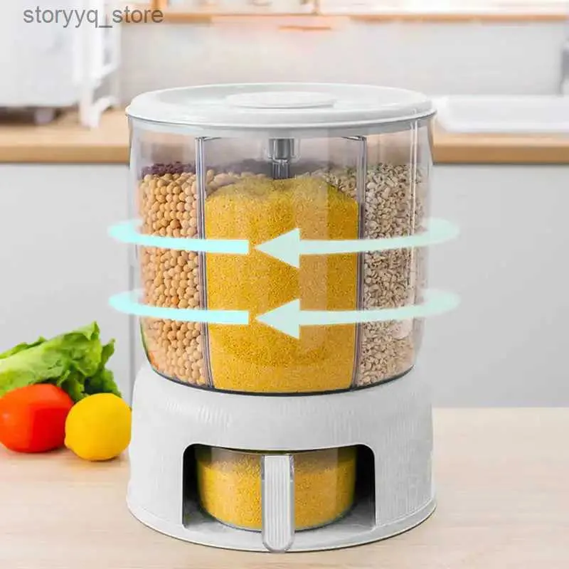 Food Jars Canisters Grain Dispenser Multi Grids Large Capacity Food Grade Material Rice Bucket Rotation for Home Food Storage Rice Dispenser Tank L240308