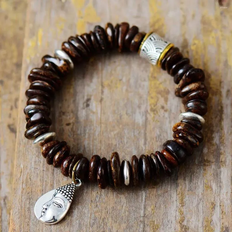 Braccialetti con ciondoli Coppie fantastiche Stretch Elastico Marrone Bronzite Perline Bracciale Buddha Pietre naturali Uomini Gioielli spirituali Commercio all'ingrosso