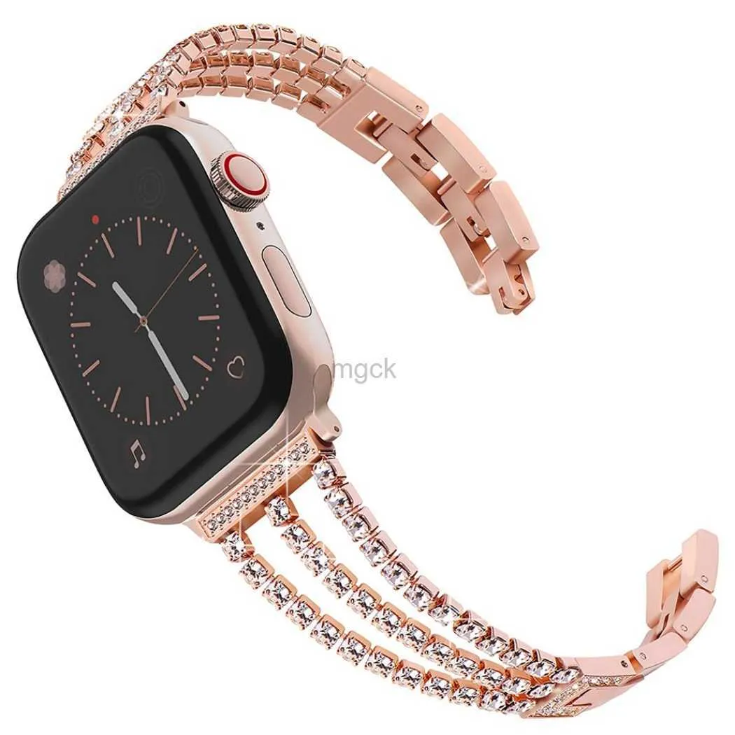 Bantlar İzle Lüks Metal Bling Rhinestone Bilezik Kayışı İzle Band Ultra Kadınlar Iwatch 8 7 6 SE 5 4 3 Bileklik 240308