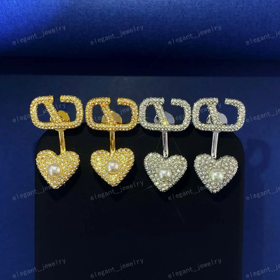 Classique, or 18 carats, luxe, boucles d'oreilles de créateur pour femmes, parsemées de zircon, lettres, cœurs, boucles d'oreilles en perles, breloque, élégant, or/argent, 2 couleurs, haute qualité, livraison gratuite