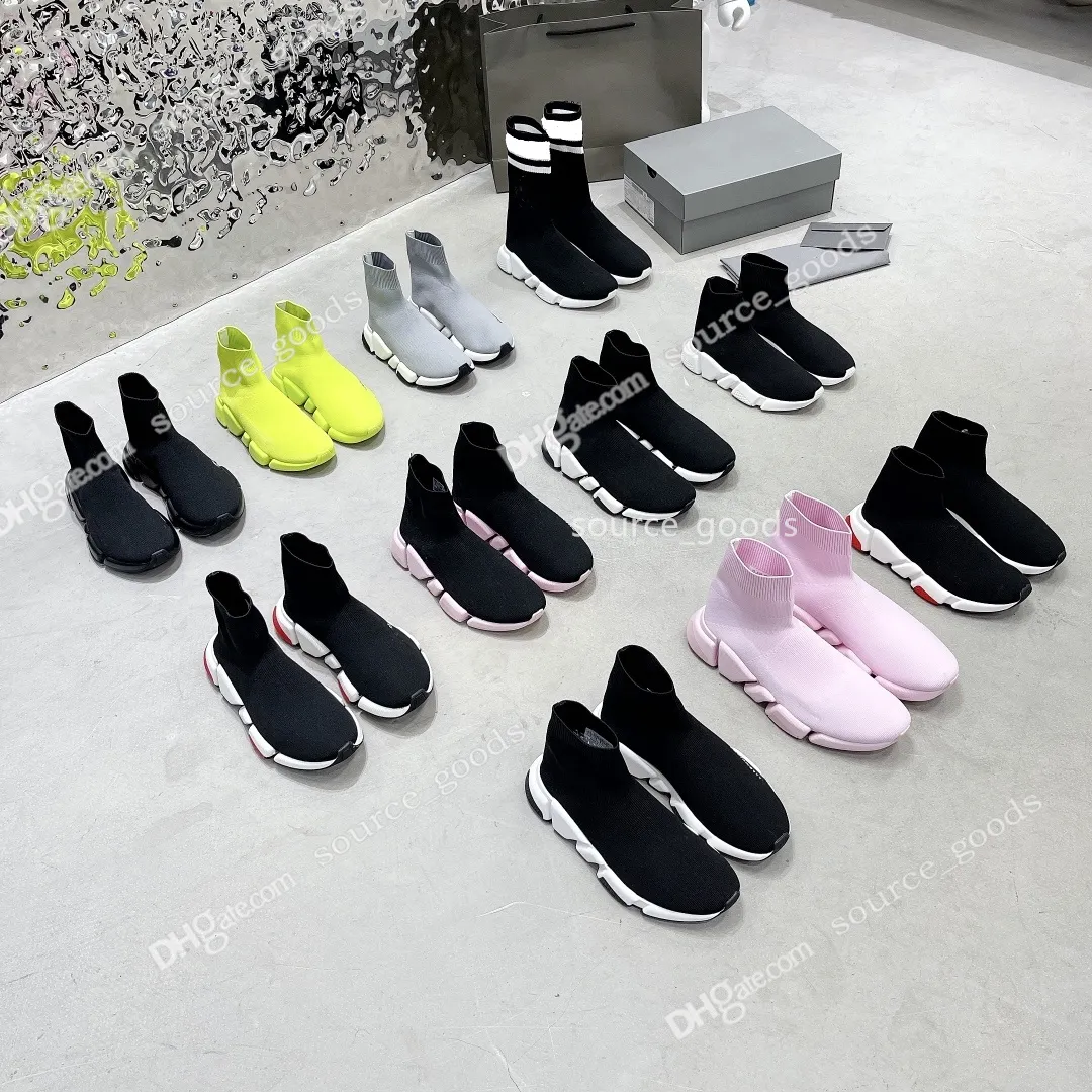 Designer Speed 1.0 2.0 Sock Shoes Sneakers Men Men Women Graffiti Wit Zwart Rood Beige Pink Clear Sole Lace-Up Neon Yellow Socks Trainers Flat Platform