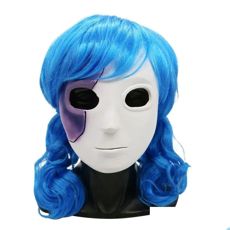 Máscaras de festa Jogo Sally Máscara Facial Peruca Azul Sallyface Cosplay Halloween Cos Adereços Drop Delivery Dhohi