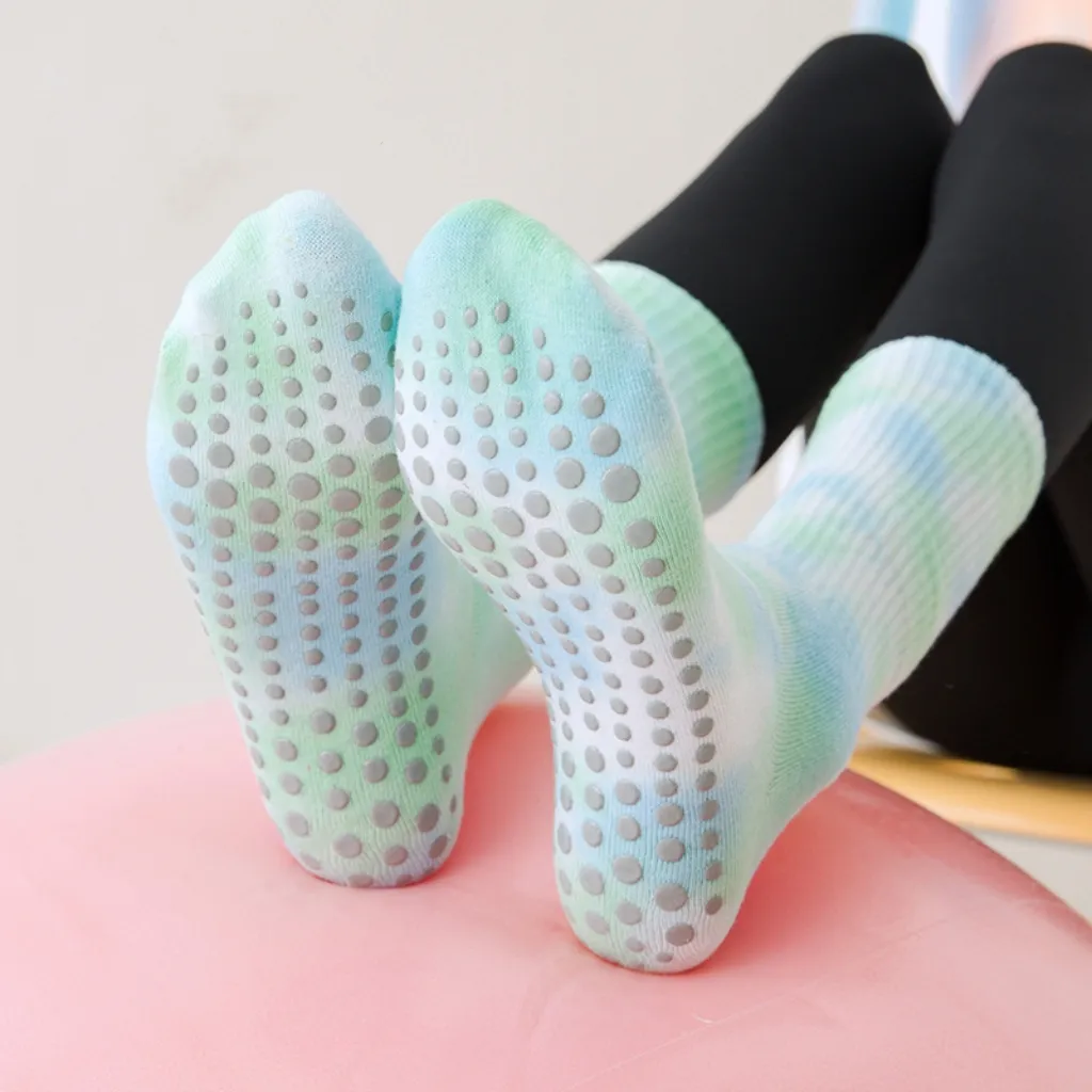 Calcetines Calcetines antideslizantes de Pilates calcetines deportivos transfronterizos teñido anudado calcetines de algodón para yoga mediados de tubo para el hogar