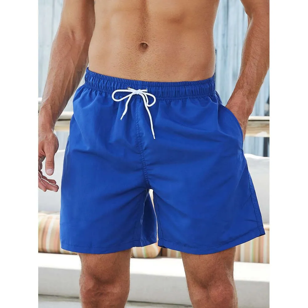 Men's Casual Are Versatile, Solid Color, Loose Fitting, Quick Drying, Waterproof, Sports and Fiess Pants, Shorts, Large-sized Double-layer Swimming Pants