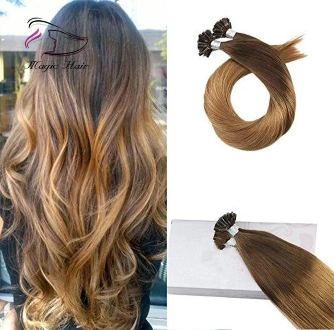 U końcowa keratyna ludzka przedłużenie włosów Czekolada Brown 4 Ombre to Caramel Blonde 27 T4275406586