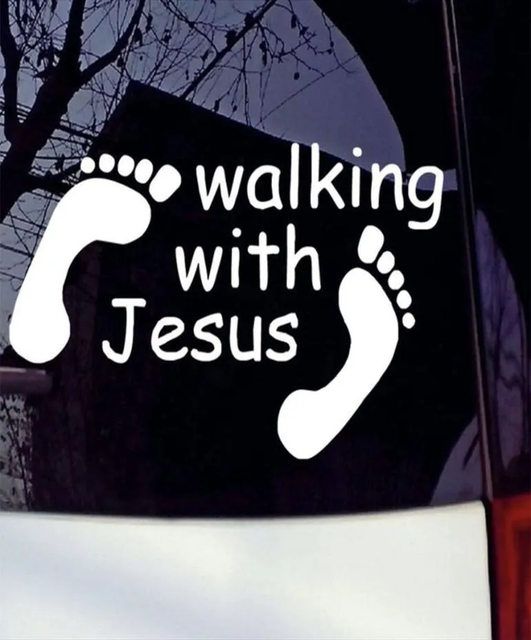 Reflective walking with Jesus Baby Car Sticker Window Wall Bummper Laptop Windshield Waterproof Car Styling Motorcycle Sticker Vin4769451