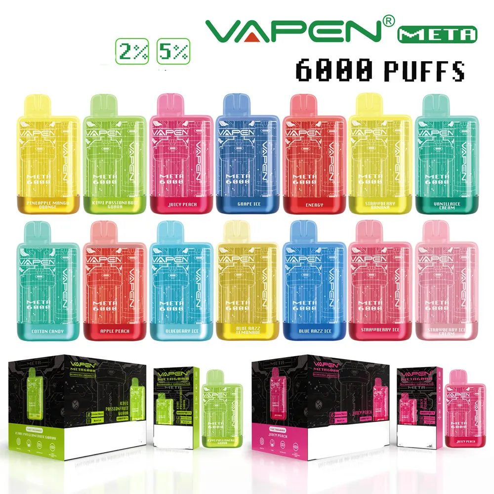 Authentic Vapen Meta 6000Puffs engångsvapen BC5000 Uppladdningsbar återfylld disponibla DE5000 Electric Cigarette Starter Kit No Leaking 2% 5% Puffs Vape Pods