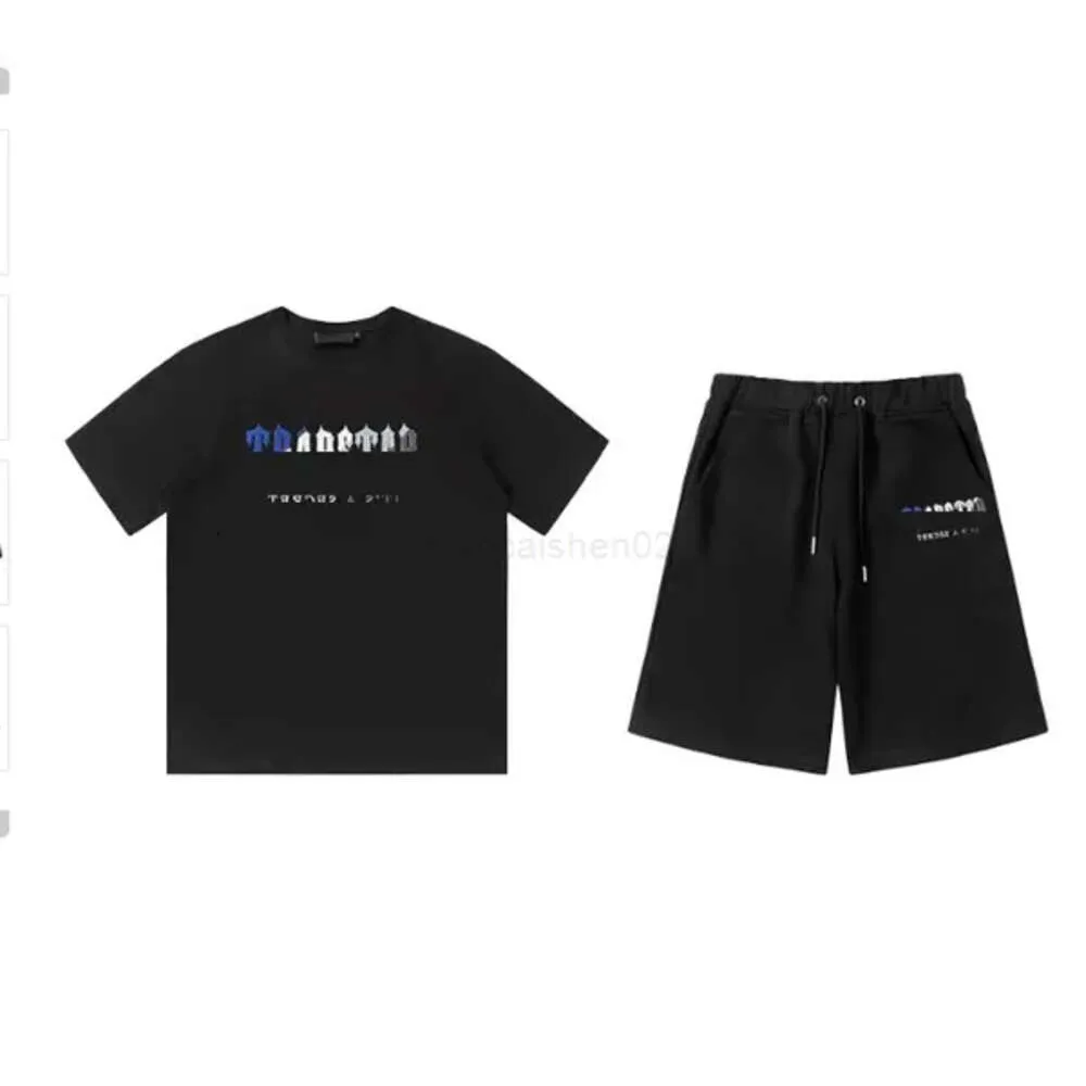 Дизайнерская футболка Trapstarf Trapstar Спортивные костюмы футболка Дизайнерская вышивка с надписью Роскошный черный, белый, серый цвет радуги Летний спортивный шнуровой топ с коротким рукавом 10v7lv
