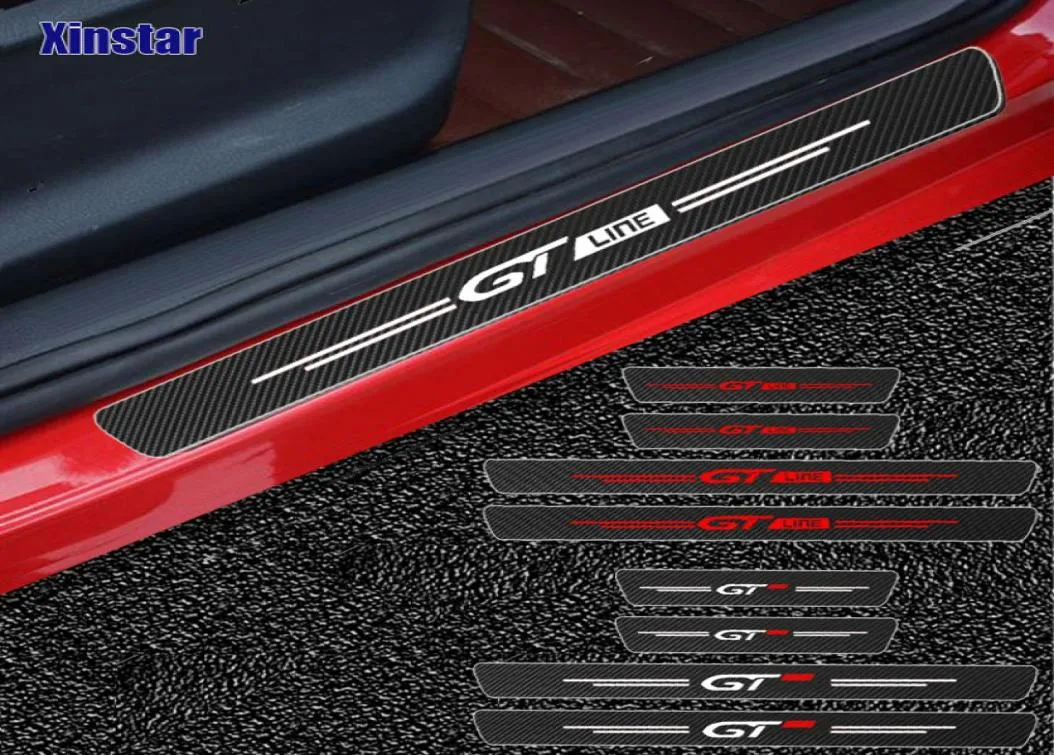 Autocollant de Protection de seuil de porte de voiture en Fiber de carbone GT GTLine, 4 pièces, pour Peugeot 106 107 108 206 207 208 2008 3008 306 308 307 508 4077131977