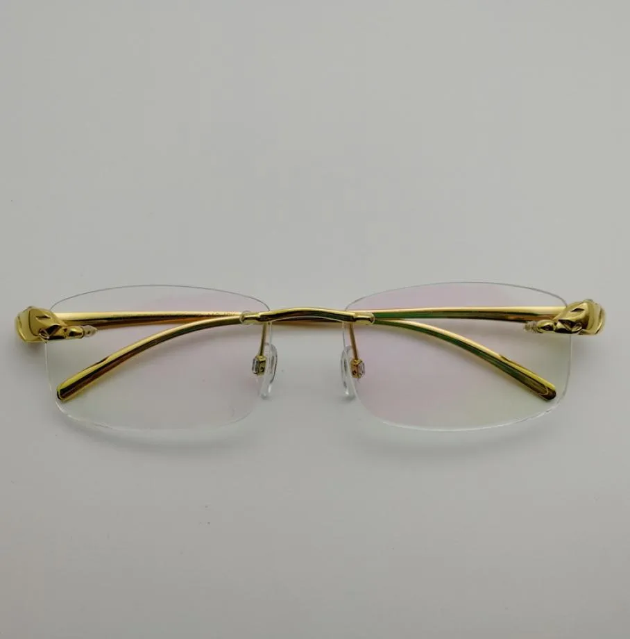 WholeAlloy Leopard Glasses Frames Rimless Square Eyeglasses Luxury Clear Lens Optical Gold Frame Eyewear for Reading4534139