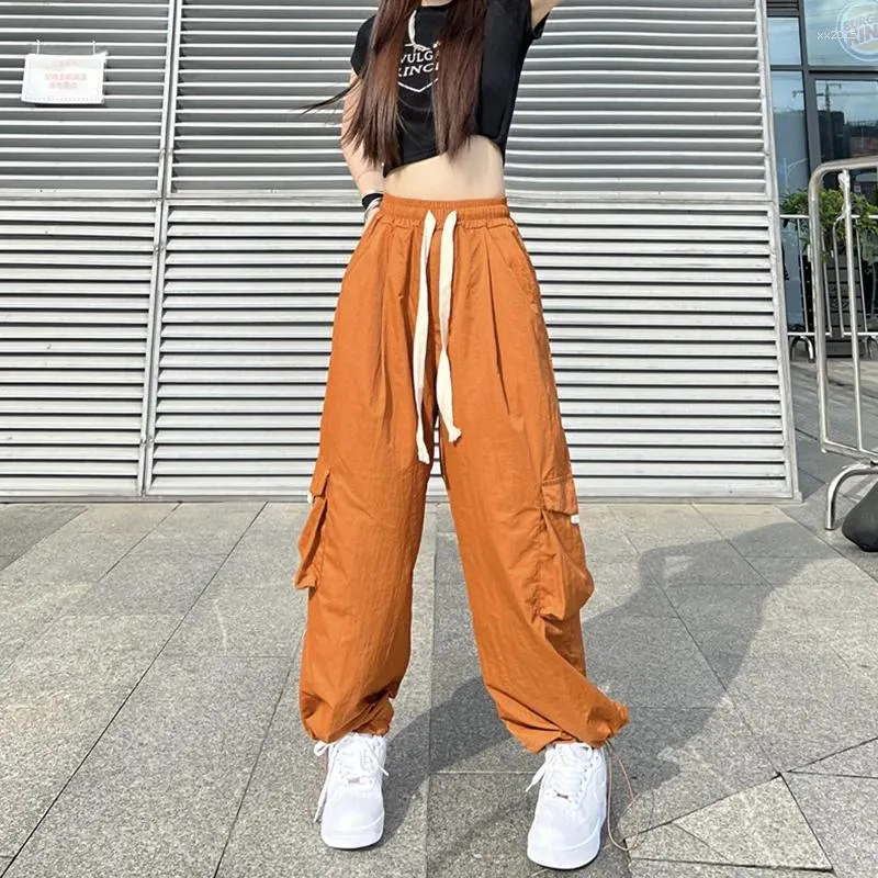 Kadın pantolon kadın geniş bacak kargo harajuku turuncu büyük boy hip hop joggers kadın hippi baggy düz pantolon gündelik Kore moda
