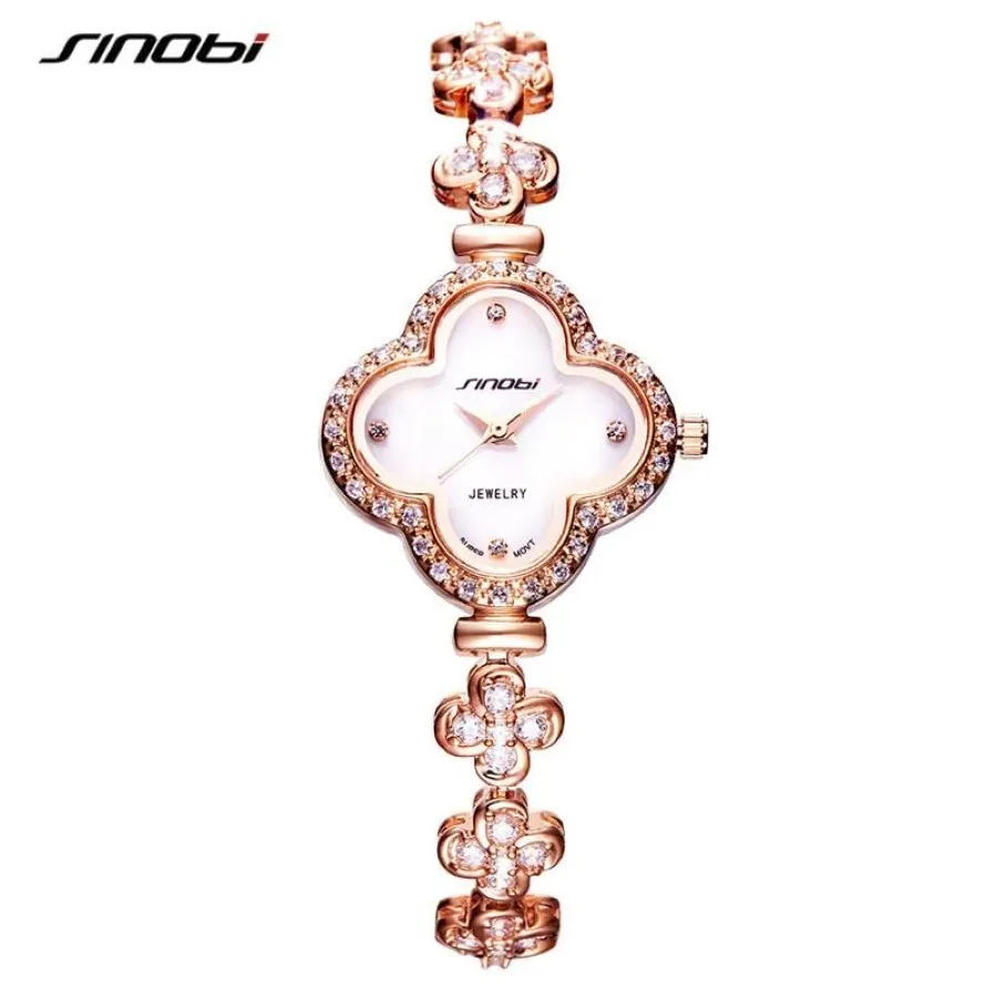 Armbanduhren SINOBI Top Uhren Frauen Mode Vierblättriges Kleeblatt Form Armband Armbanduhr Edle Damen Schmuck Watch285E