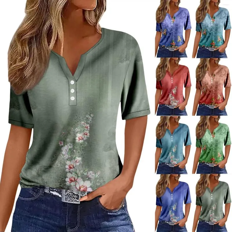 Women's Polos Womens Tops Neck Buttons Sexy Shirts Short Sleeve Dressy Blouses Geometric Print Sweatshirts Clothes Loose Fit