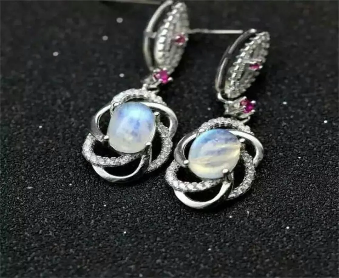 Stud Natural Moonstone Drop Earrings 925 Silver Blue Gemstone Women Personlighet Fashion Party Earrings Jewelry 2210229202775