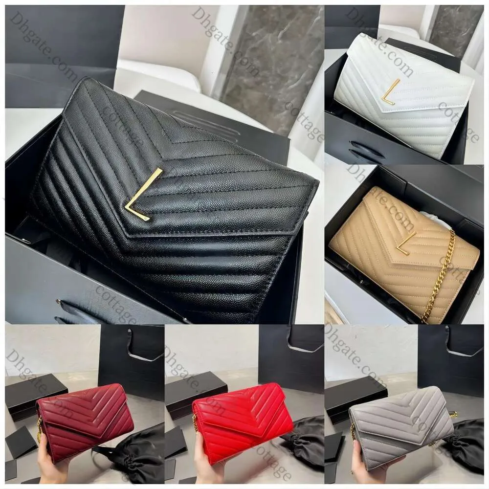 Luxury Designer Bag Metal Chain Purse Clutch Bag Classic Large Compartments Zipper Pocket Card Slots Genuine Leather Woc Flap Bag