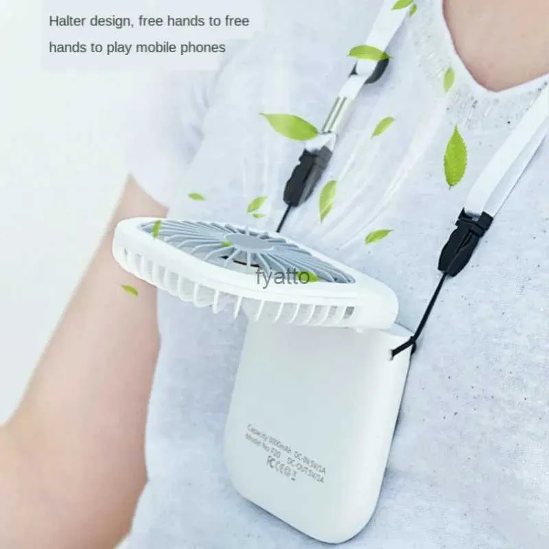 Elektrische Fans Hängender Halsventilator Mini tragbarer faltbarer USB-kleiner stiller Powerbank-Handheld-Desktop-MultifunktionsaufladungH240313