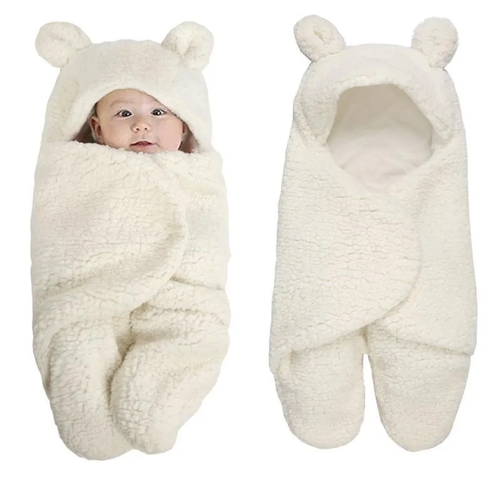 Nouveau-né couvre-pied lange d'emmaillotage hiver coton peluche à capuche combinaison d'escalade bébé combinaison sac 012 m Q1905207318676