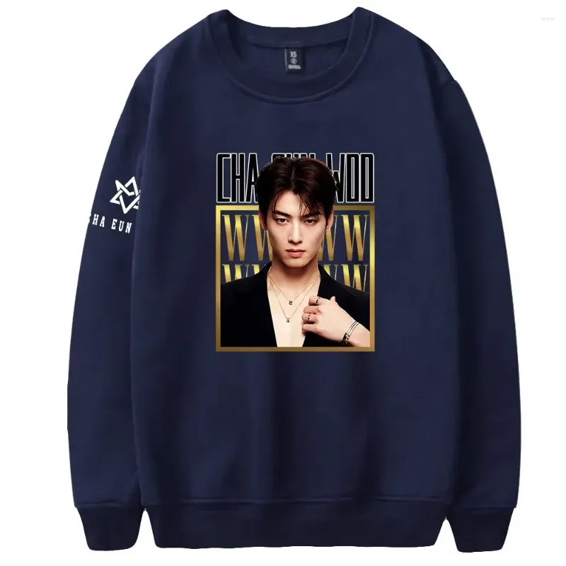 Sudaderas con capucha para hombre KPOP Cha Eun Woo Merch Sudadera con capucha de gran tamaño Mujer Hombre Cuello redondo Manga larga Sudadera con cuello redondo Chándal informal Ropa de hip hop