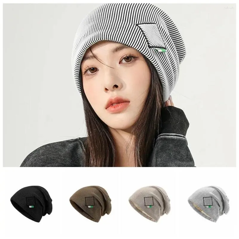 Berets Early Autumn Striped Knitted Hat Korean Woolen For Women Trend Soft Warm Elastic Leisure Streetwear Beanie Cap