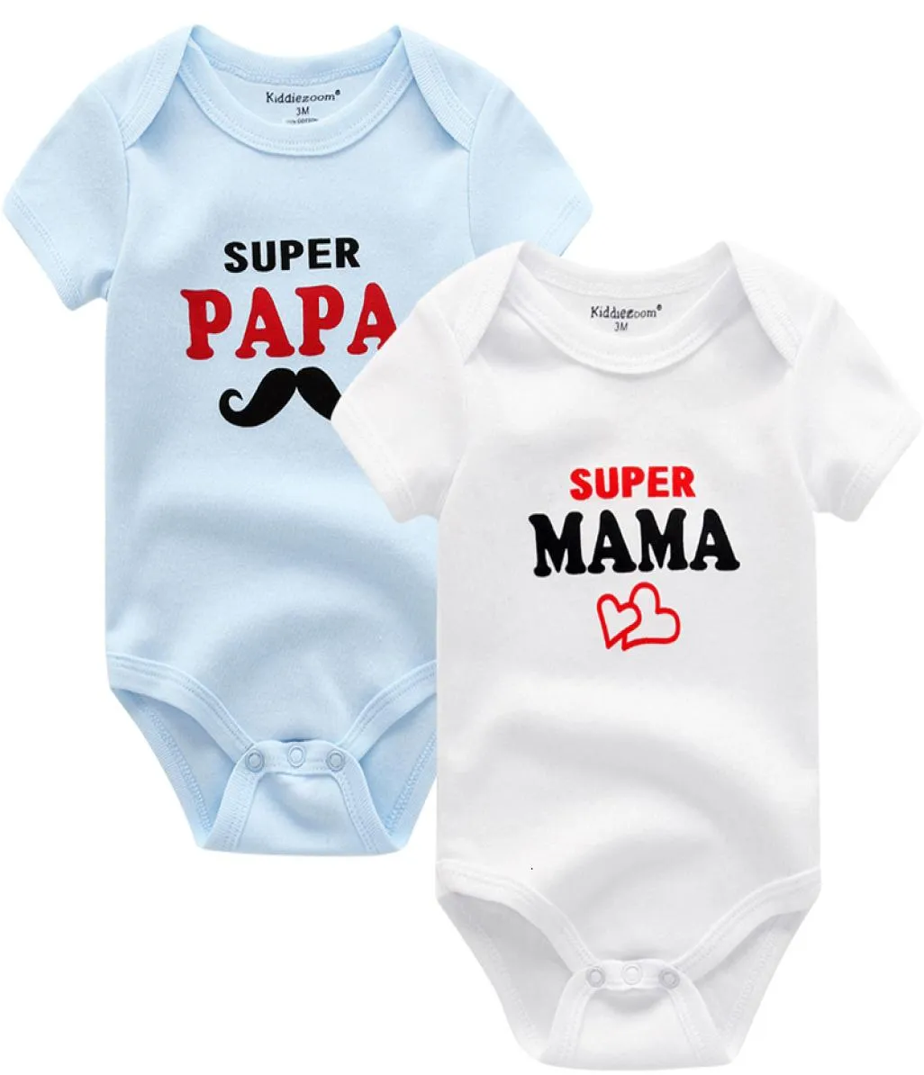 Baby Girl Clothes 2020 Summer Super Papa och Mama Baby Body Short Sleeve Infantil Bodysuits Twins Kids Clothing3041940