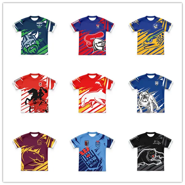 2024 Warriors Broncos Dolphins Eels Knights Storm Raiders Dragons NSW Blues Panthers Indigenous Fishing Rugby Jersey Kid's Boys Girls Outdoor Sportwear Tee Shirt