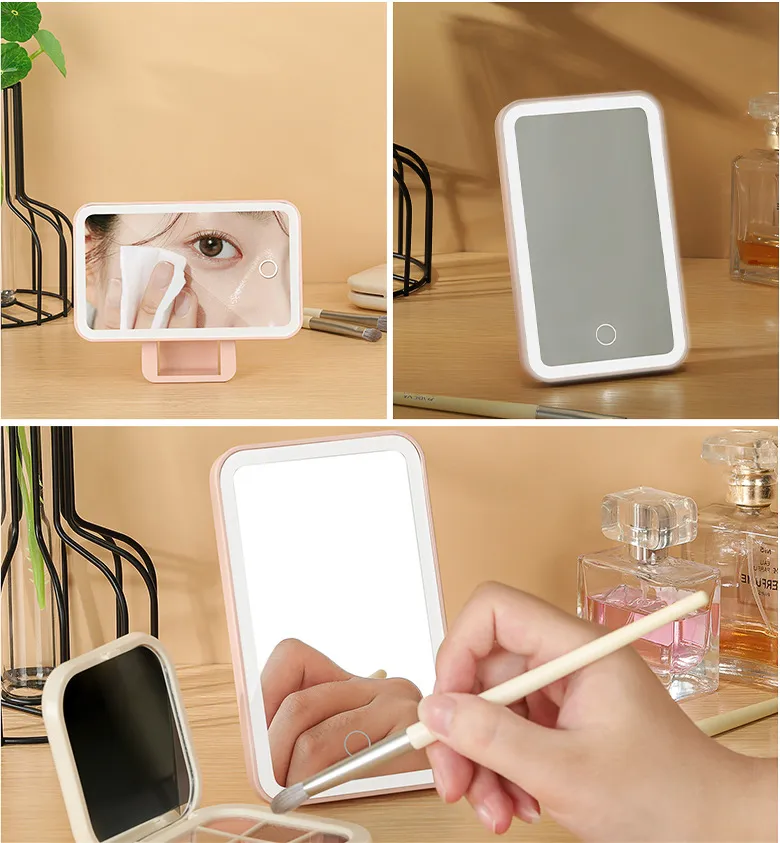 Light Modes Cosmetic Mirrors LED Lighted Touch Screen Makeup Mirror Usb Rechargeable Foldable Compact Mirror