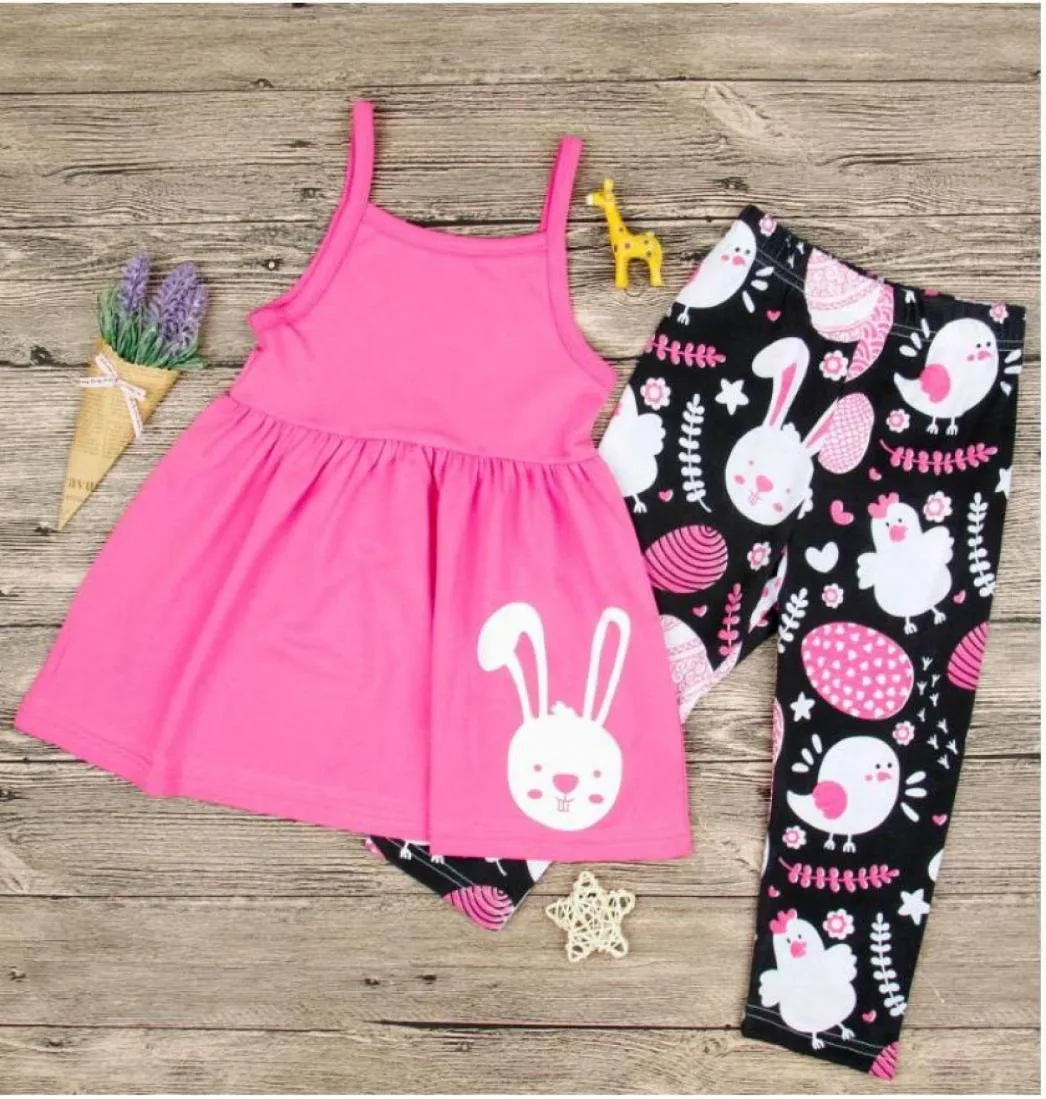 Girl Rabbit Printed Easter Day Dress Set Baby Summer Sleeveless Sling Tops and Pants Suit Kids Two Pieces Clothes Clothing ZHT 0163303362