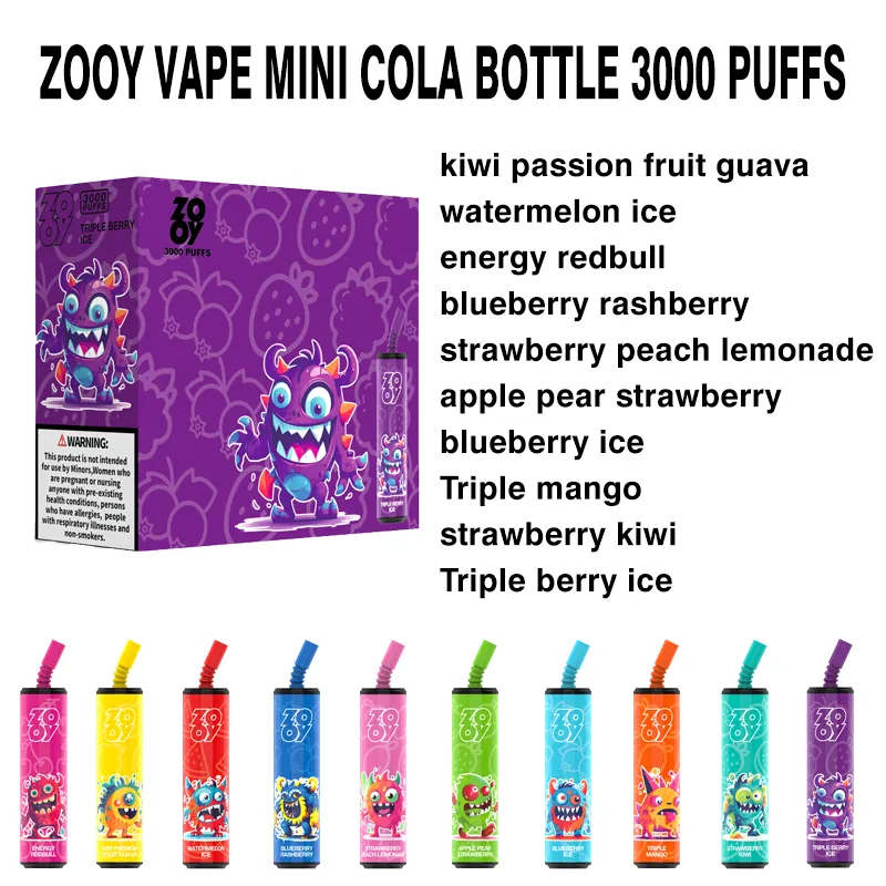 Factory Vaper Electronic Cigarette ZOOY Cola Bottle Puff 3000 Disposable Vapes 850mah Battery 8ML Pre-filled cart Cartridge Portable E Cigarette Vapes Puffs Bar