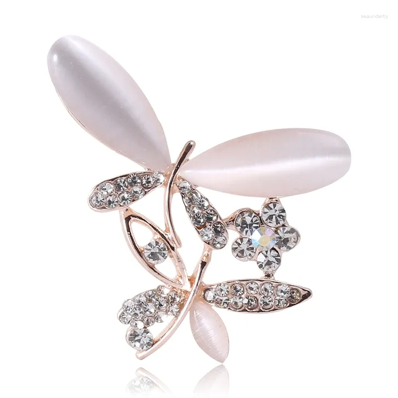 Broches Broche libellule de couleur blanche pour femmes, élégant cristal Corsage, épingle de poitrine, cadeaux pour dames, accessoires de robe de soirée, bijoux à la mode