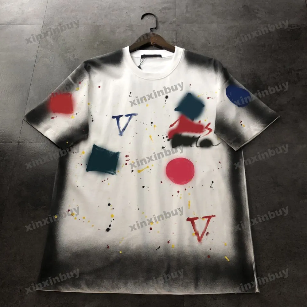 Xinxinbuy Hommes Designer Tee T-shirt 2024 Lettre dégradé Peinture impression graffiti manches courtes coton femmes gris noir Orange vert M-2XL