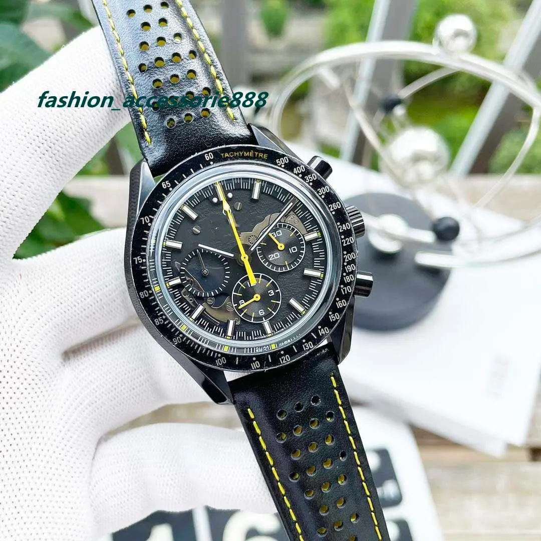 Speedmaster Series Boutique Mens Watch Design słynny marka zegarek importowany kwarc Ruch oryginalny skórzany pasek Wodoodporny zegarek 43 mm