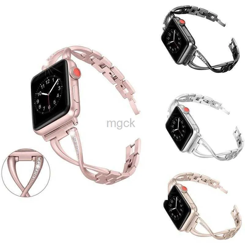 Bands tittar på lyxklockor för IWatch Ultra 8 Women Band Watchband Diamond Rostfritt Steel Strap Fit IWatch Series 7 6 SE 5 4 3 2 1 Armband 240308