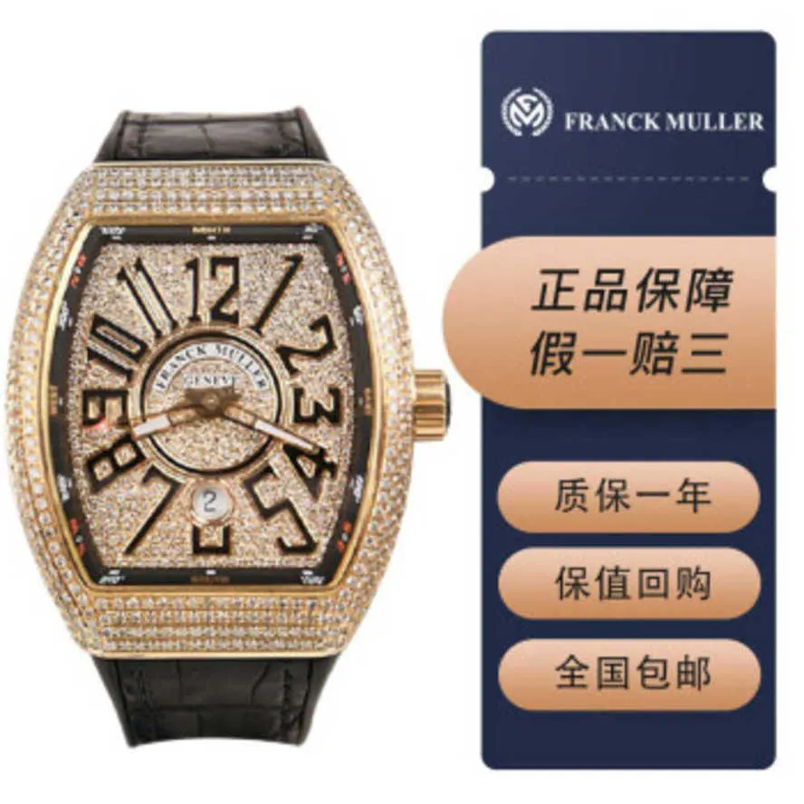 Swiss Watch Franck Muller Watches Automatisk bakre diamant Mekanisk herr Yacht V41 Rose Gold Full Sky Star Black Font 41 50mm Komplett uppsättning