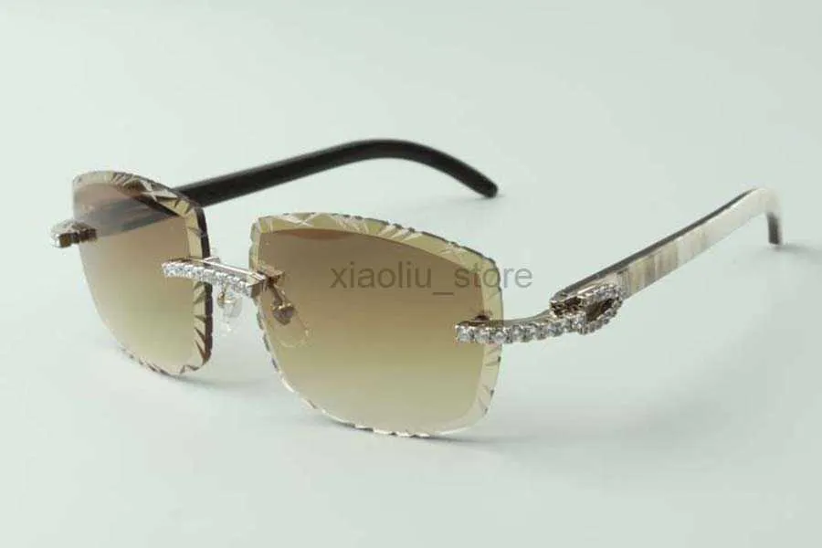 2021 نظارة شمسية مصممين نظارة شمسية 3524023 ماس لا نهاية له قطع العدسة الطبيعية هجين بوفالو هورب معابد نظارات الحجم 58-18-140 مم 240308