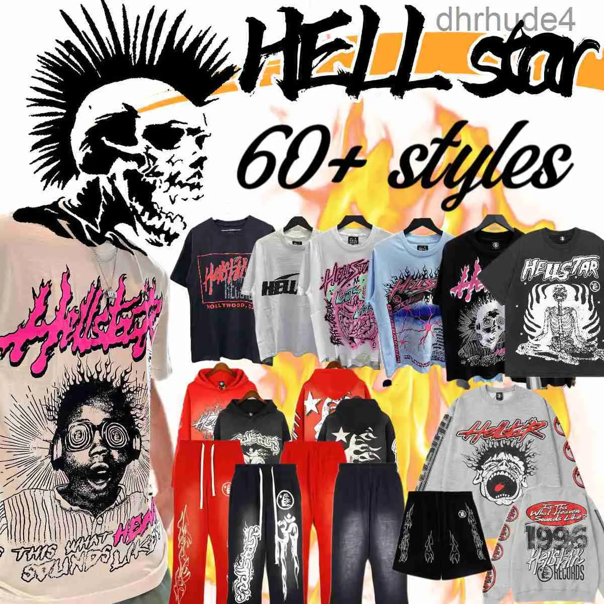 Hellstar chemise hommes femmes t Punk sweat à capuche concepteur élastique pantalons de survêtement été vêtements de mode ensemble 7YWA B1F2