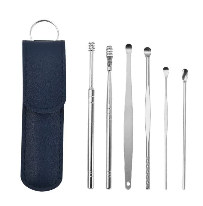 6 pièces nettoyant pour les oreilles cueilleurs de cire cure-oreille dissolvant de cire Curette Kit de nettoyage pour les oreilles cuillère soin outil de nettoyage des oreilles 3346641