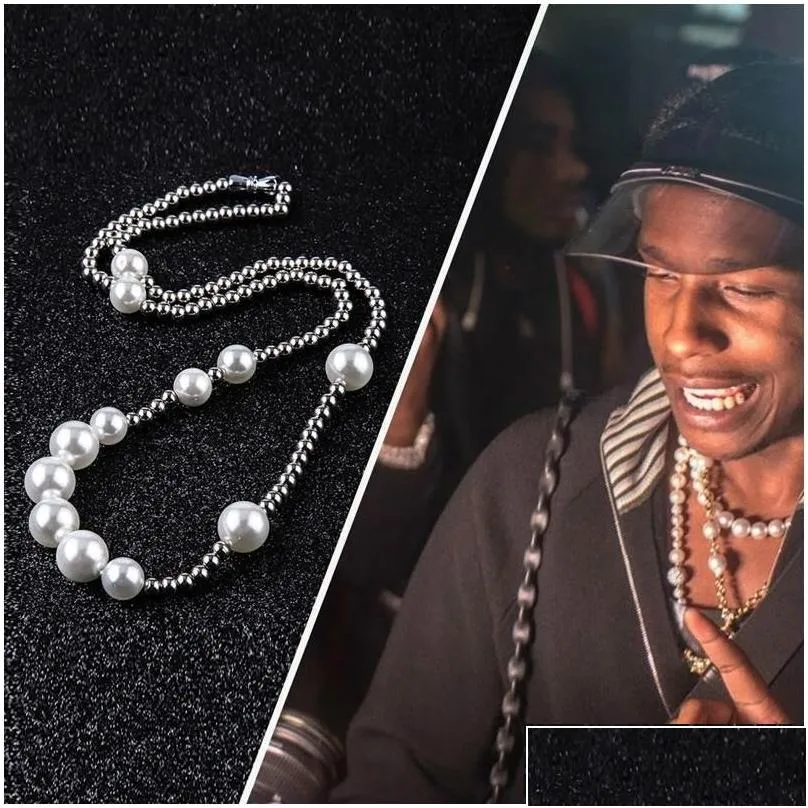 Beaded Halsband Fashion Mens Pearl Necklace Hip Hop rostfritt stål Bollsmycken Cleavicle Chain Drop Delivery Pendants DHR2N DHQGB