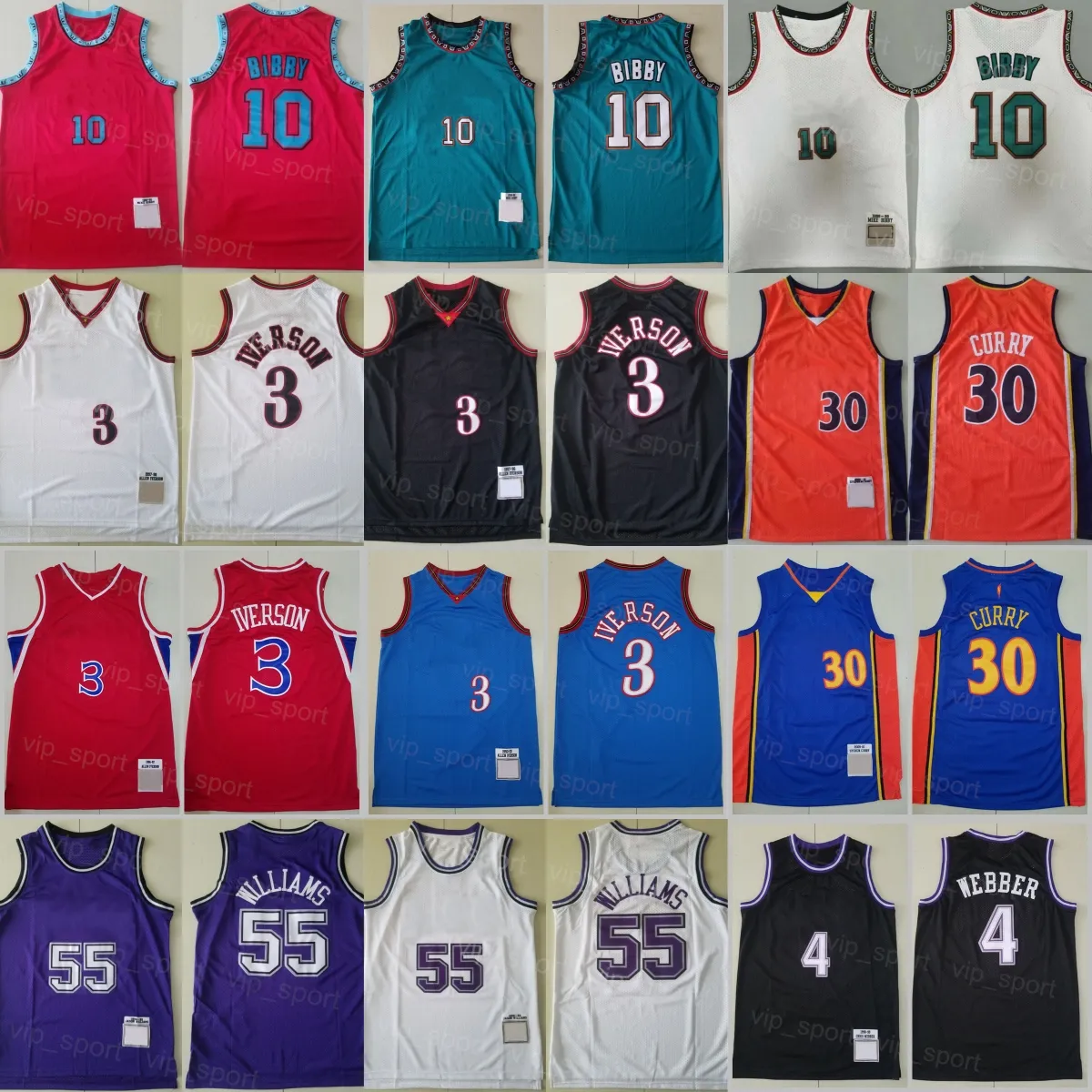 Men basketbanan throwback Jason Williams Jersey 55 Chris Webber 4 Michael Mike Bibby 10 Stephen Curry Allen Iverson 3 Vintage Retiredembroidery and Sewing