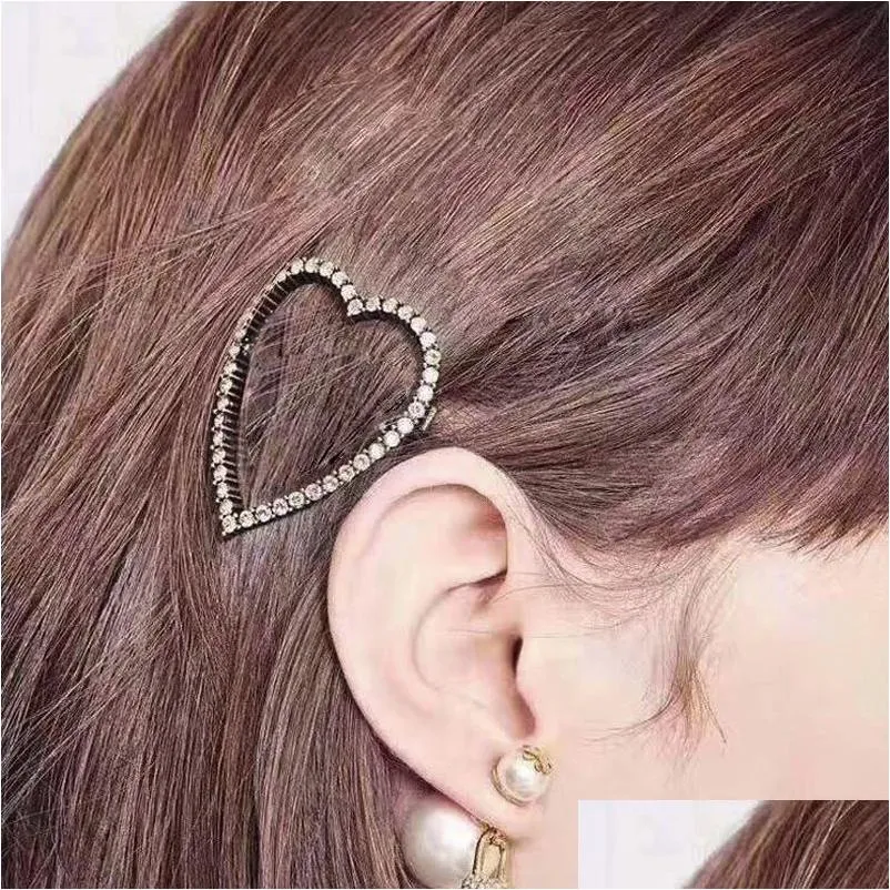 Headband New Arrival Women Heart Letter Hair Clip Bling Crystal Barrettes Fashion Accessories 2 Styles Drop Delivery Hair Products Hai Dh9Wo