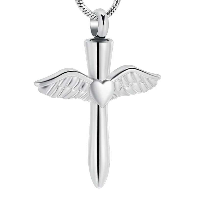 IJD12240 Stainless Steel Angel Wings Heart Cross Cremation Jewelry Pendant for Pet Human Memorial Ash Keepsake Necklace2352