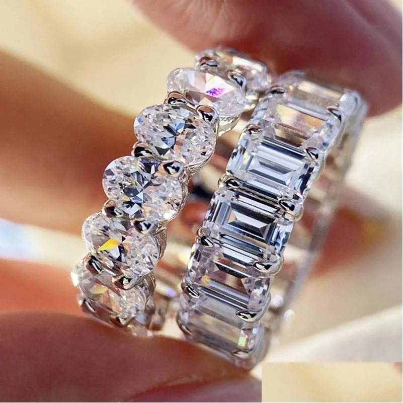 Trouwringen Mode Persoonlijkheid Emerald Cut Moissanite Rij Ring Trendy Bands Vrouwen Geometrische Drop Levering Dh0Uo