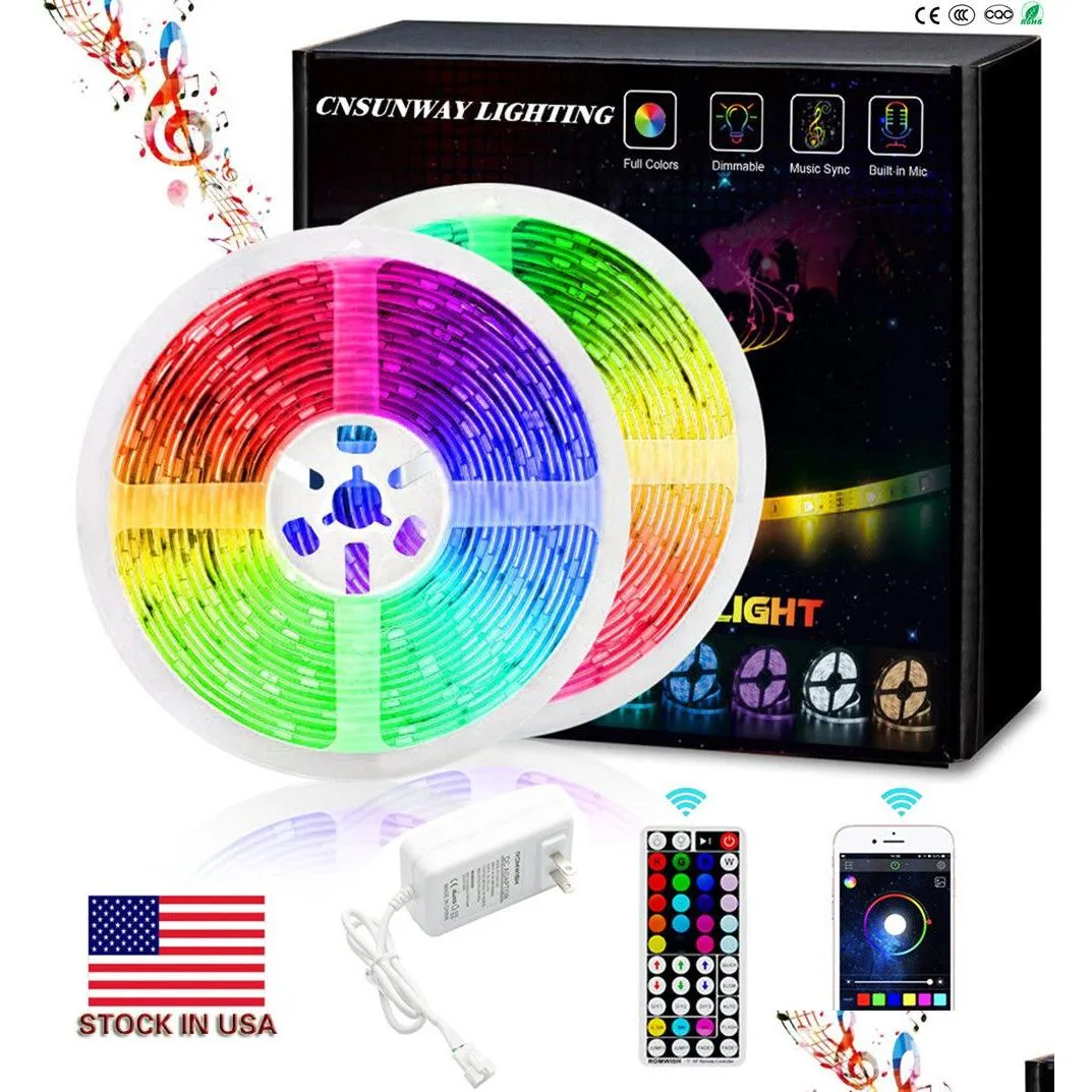 Led Strips Rgb Led Strip Lights Bluetooth Smd 5050 Smart Timing Rope Light Strips Kits With 44 Key Rf Remote Controller 12V 5A Adapter Dhhwx