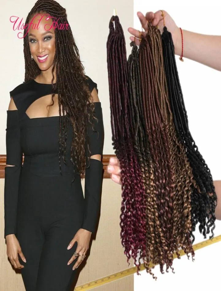 ombre brown color 18inch goddess locs hair half straight half wave braids synthetic hair extensions faux locs synthetic braiding h7270828