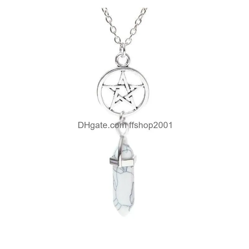 Pendentif Colliers Pentacle Pierre Naturelle Collier Bijoux Hexagone Prisme Étoile Point Guérison Cristal Améthyste Rose Quartz Chakra Goutte Dh7Cz