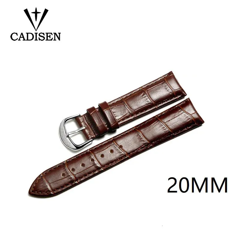 Cadisen Watch Armband Belt Black Watchbands äkta läderband Watch Band 20mm 22mm 24mm Watch Accessories Wristband 240301