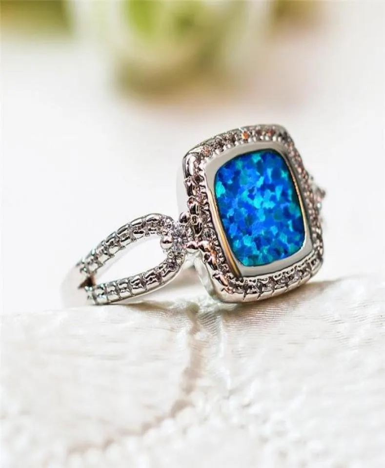 Wedding Rings Cute Female 925 Silver Geometric Ring Boho Blue Fire Opal Stone Promise Love Engagement For Women Vintage Jewelry1573116