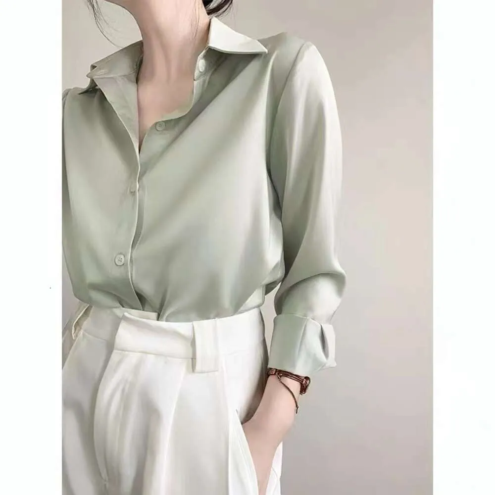 2024 designer shirt women Silk and Silk blouses women Spring and Autumn Professional Wear Contrast Color Long sleeved Commuting Slim Fit Square Neck tops women XM8K